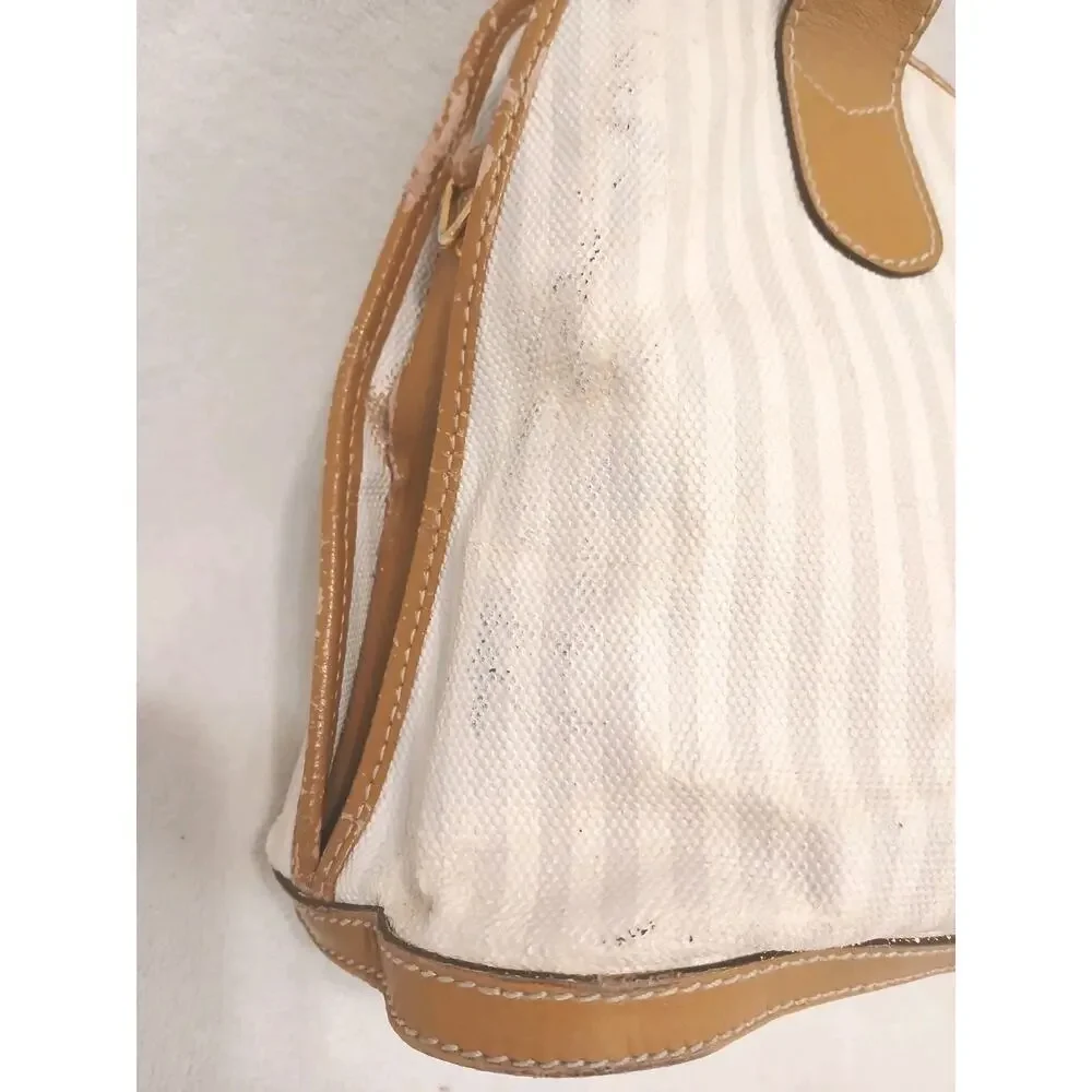 Fendi Pequin Striped White Satchel Handbag Purse Vintage Authentic Clean Classic